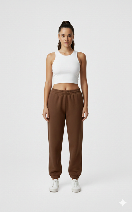 Pantalon Jogging Large en Coton Marron - Style Y2K Casual