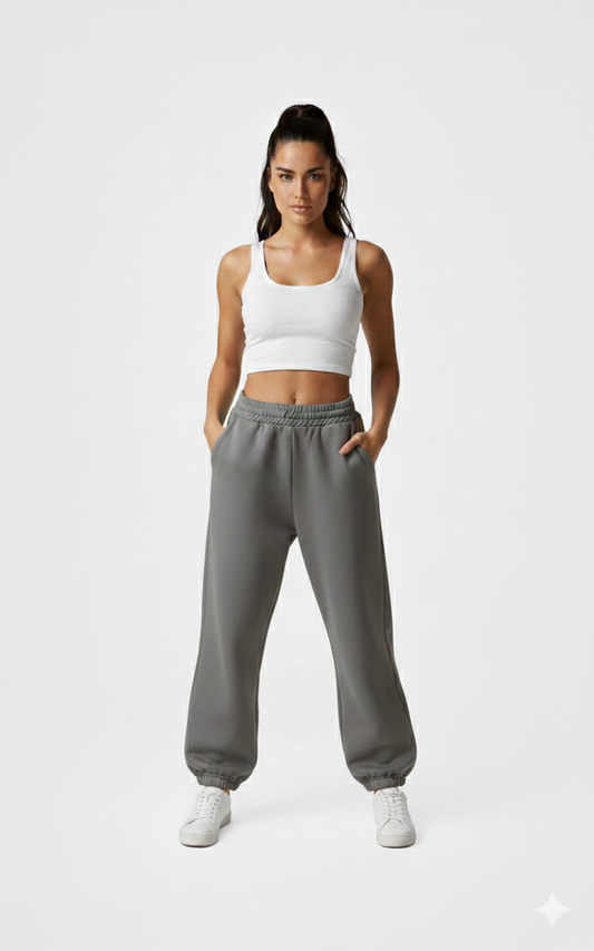 Pantalon Jogging Large en Coton Gris - Style Y2K Casual