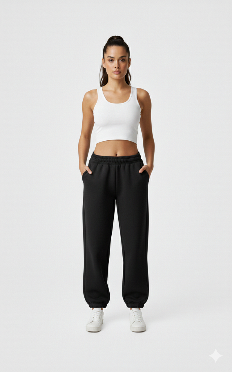 Pantalon Jogging Large en Coton Noir - Style Y2K Casual