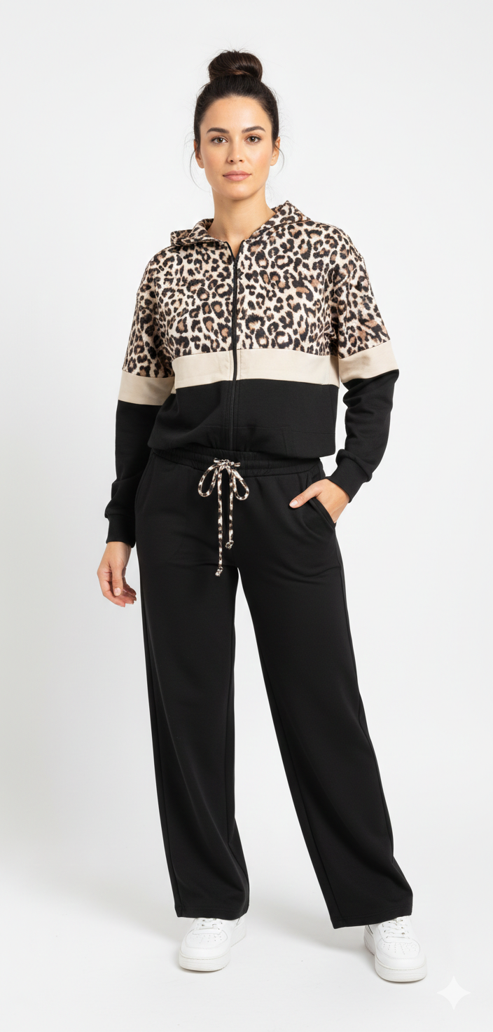 Ensemble Survêtement Leopard Noir et beige– Leg Vanilla