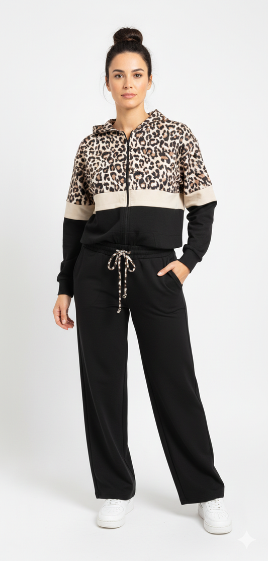Ensemble Survêtement Leopard Noir et beige– Leg Vanilla