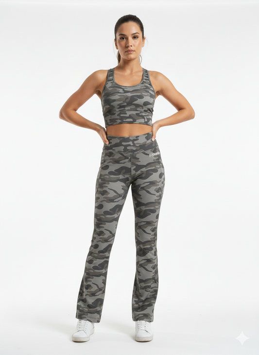 Legging Flare Militaire "Fitness" – Taille S/M – Coupe Évasée avec Poche – Leg Vanilla
