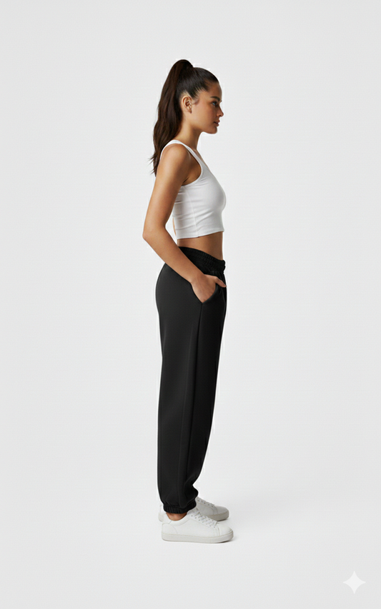 Pantalon Jogging Large en Coton Noir - Style Y2K Casual